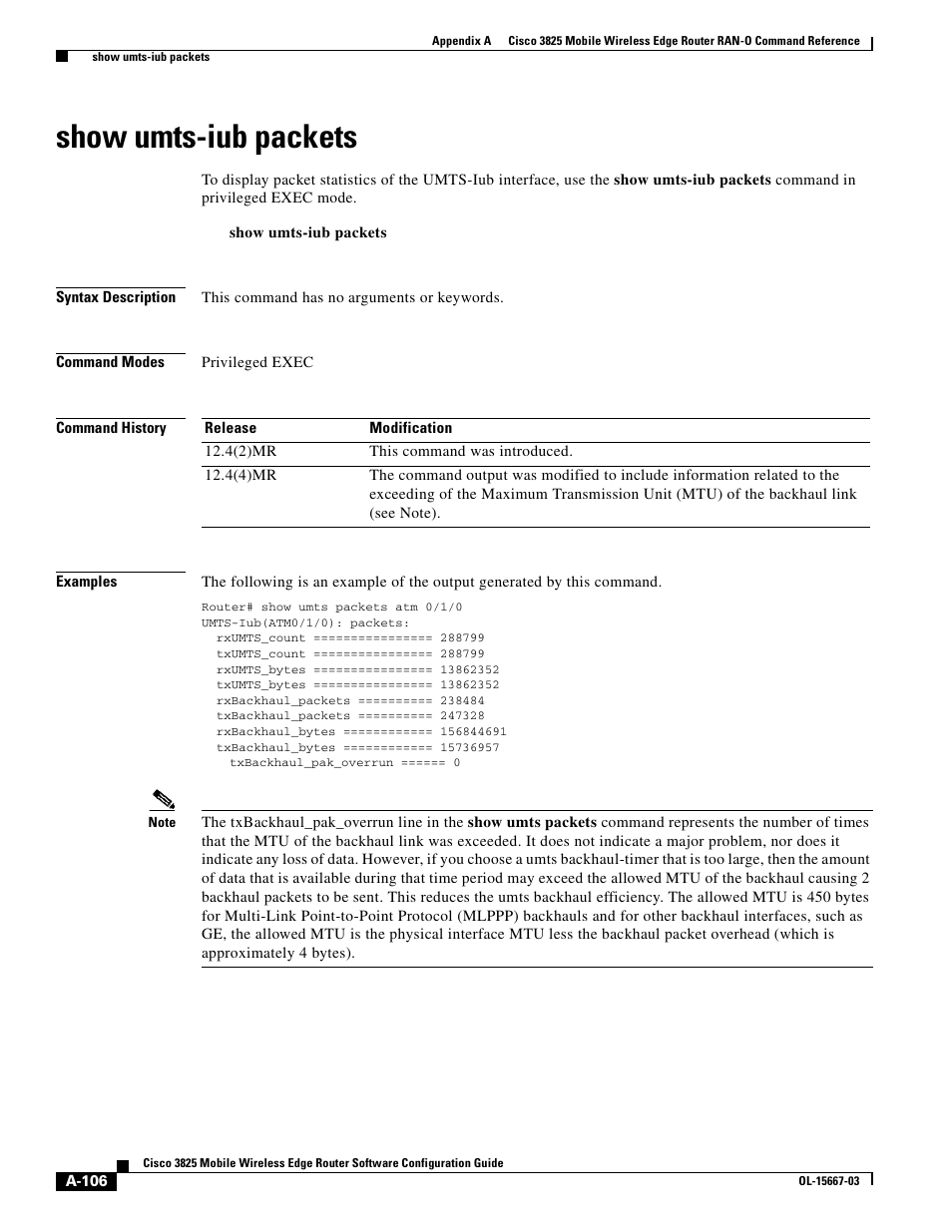 Show umts-iub packets | Cisco 3825 User Manual | Page 238 / 358