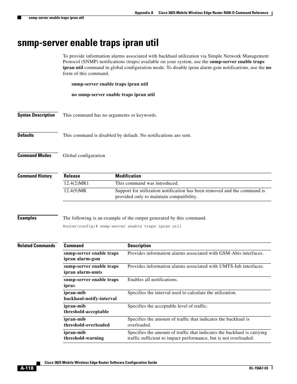 Snmp-server enable traps ipran util | Cisco 3825 User Manual | Page 250 / 358