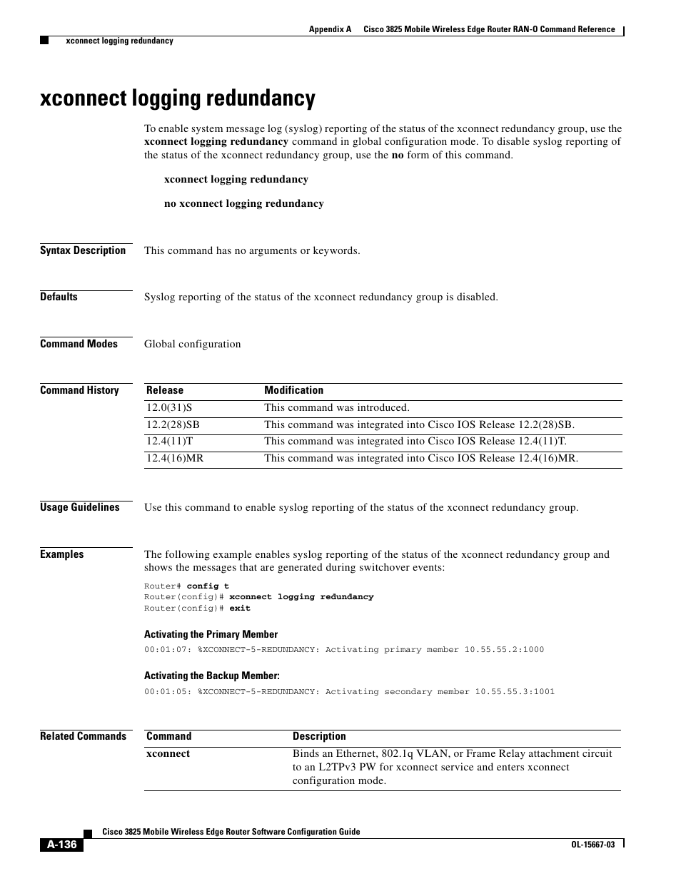 Xconnect logging redundancy | Cisco 3825 User Manual | Page 268 / 358