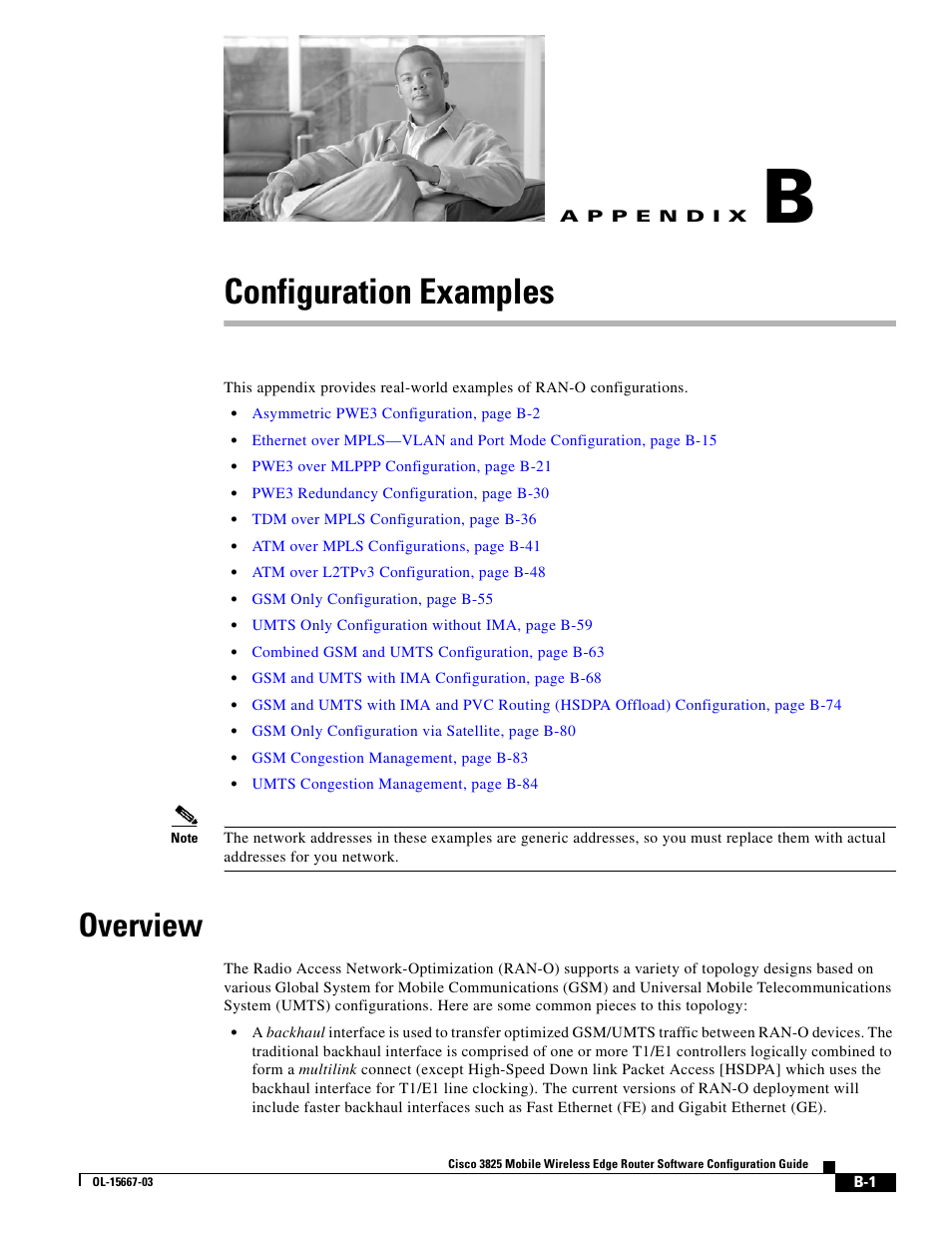 Configuration examples, Overview, A p p e n d i x | Appendix b, “configuration examples | Cisco 3825 User Manual | Page 269 / 358