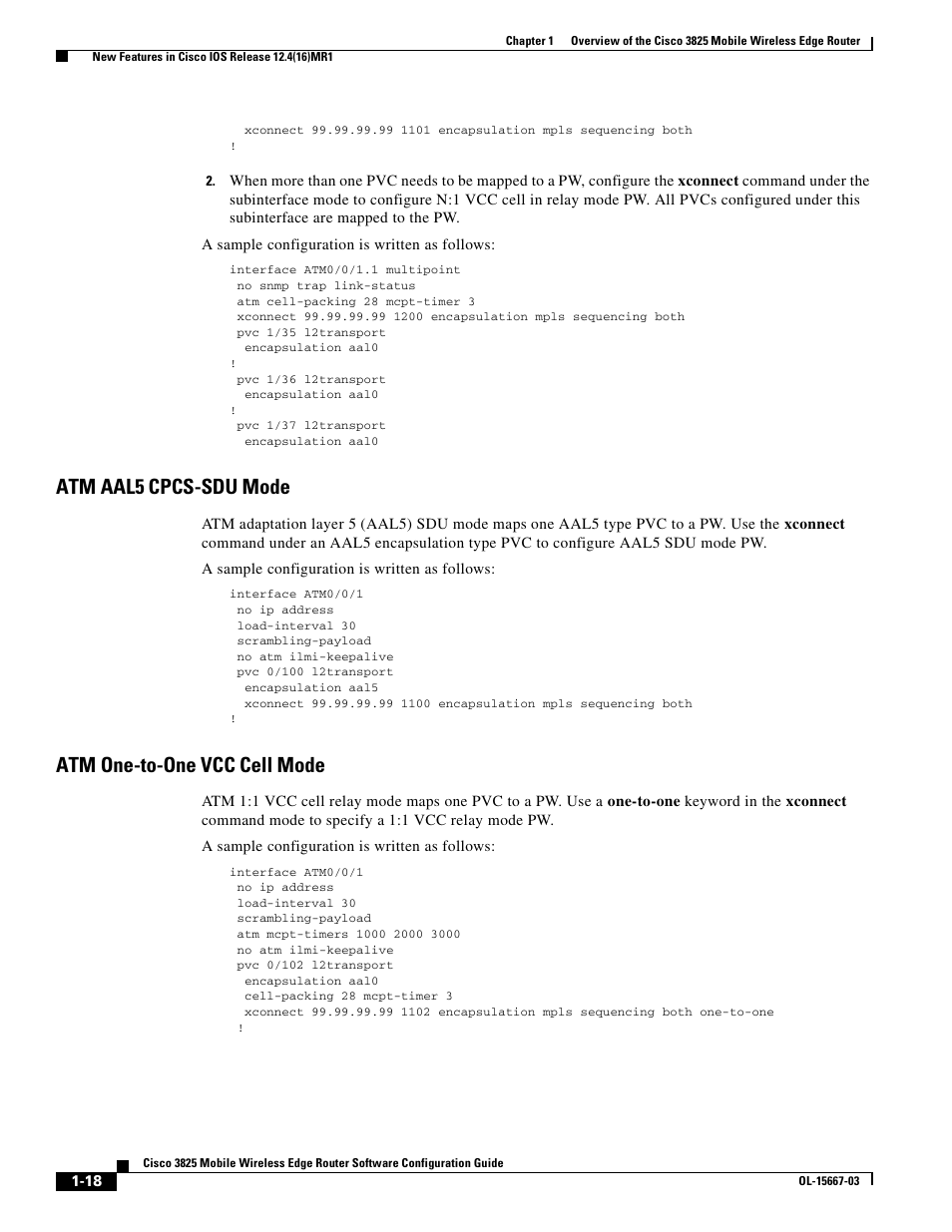 Atm aal5 cpcs-sdu mode, Atm one-to-one vcc cell mode | Cisco 3825 User Manual | Page 28 / 358