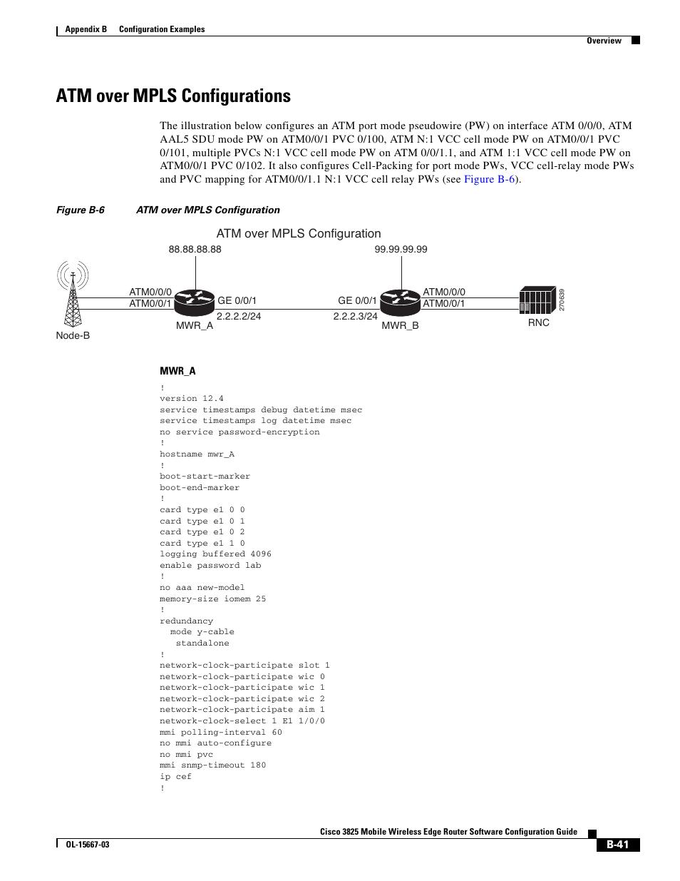 Atm over mpls configurations, Atm over mpls configuration | Cisco 3825 User Manual | Page 309 / 358