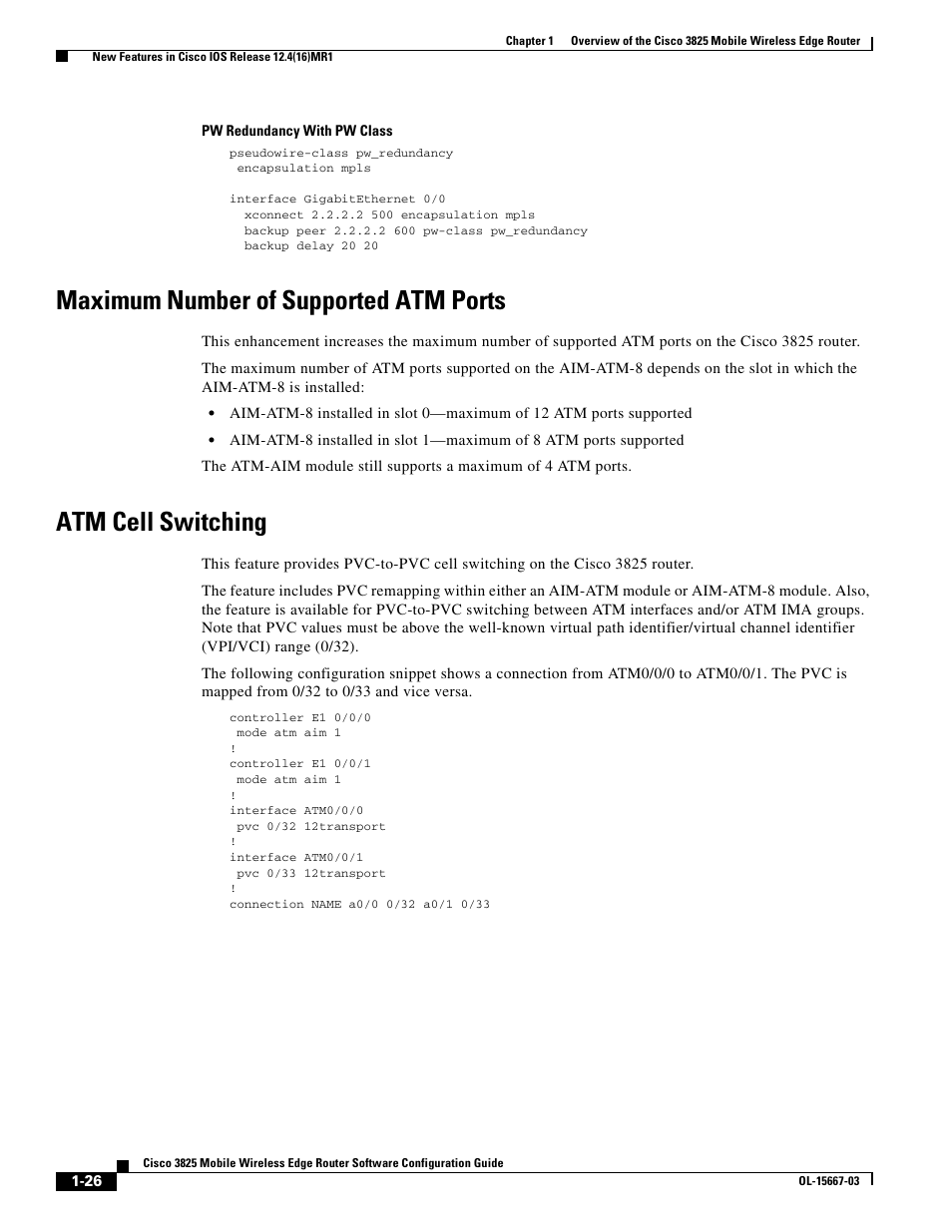Maximum number of supported atm ports, Atm cell switching | Cisco 3825 User Manual | Page 36 / 358