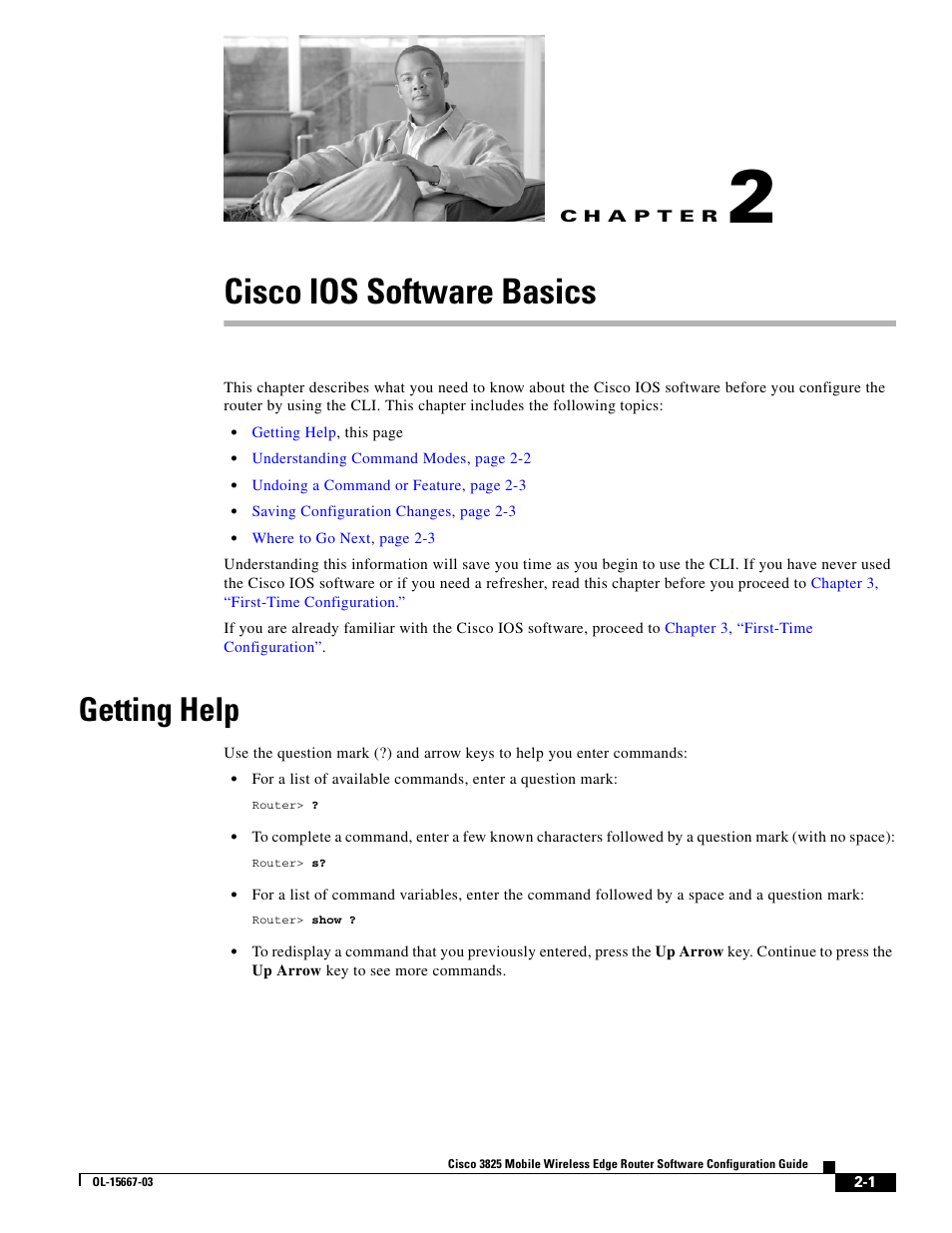 Cisco ios software basics, Getting help | Cisco 3825 User Manual | Page 47 / 358