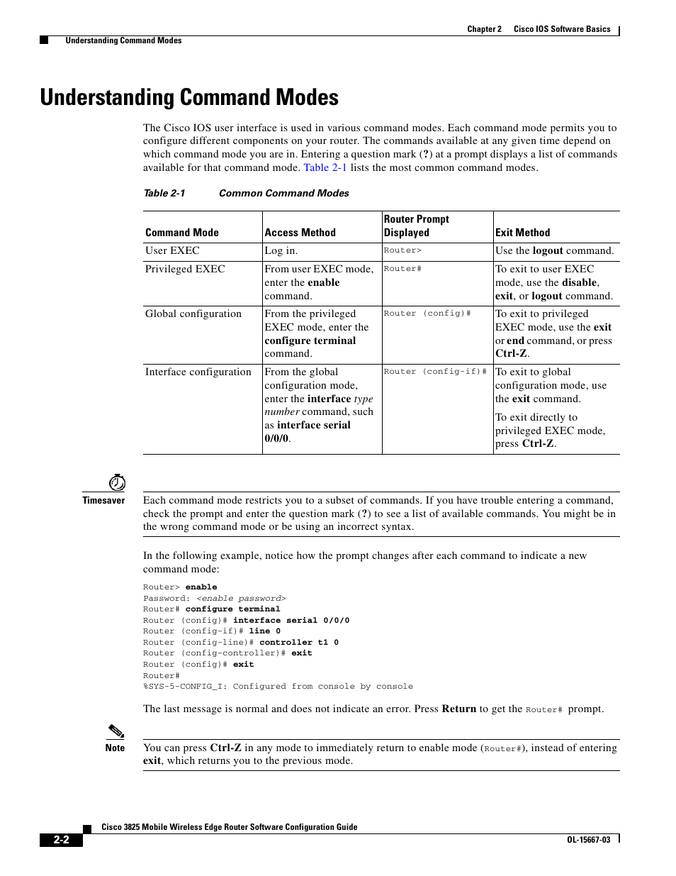 Understanding command modes | Cisco 3825 User Manual | Page 48 / 358