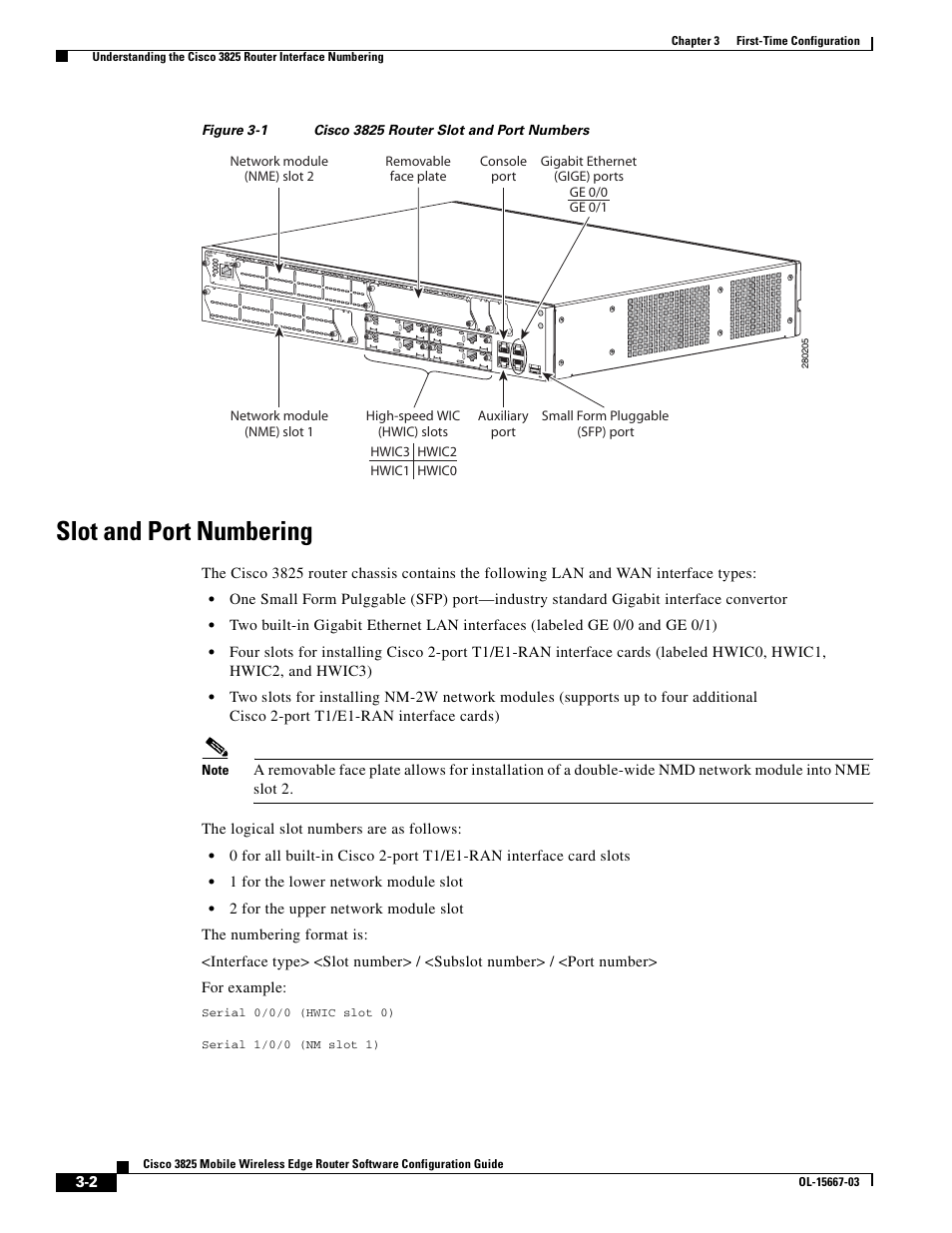 Slot and port numbering | Cisco 3825 User Manual | Page 52 / 358
