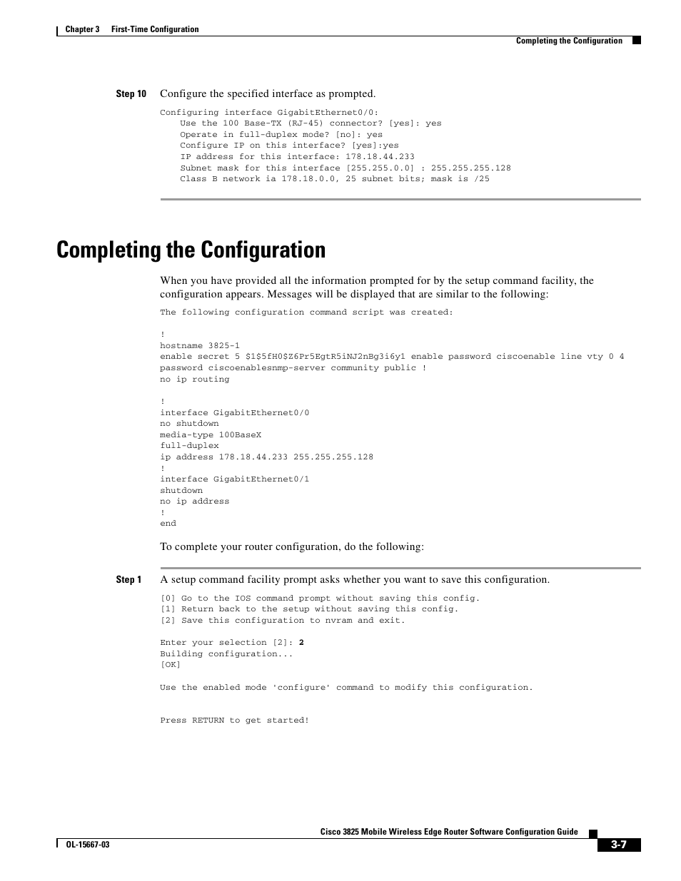 Completing the configuration | Cisco 3825 User Manual | Page 57 / 358