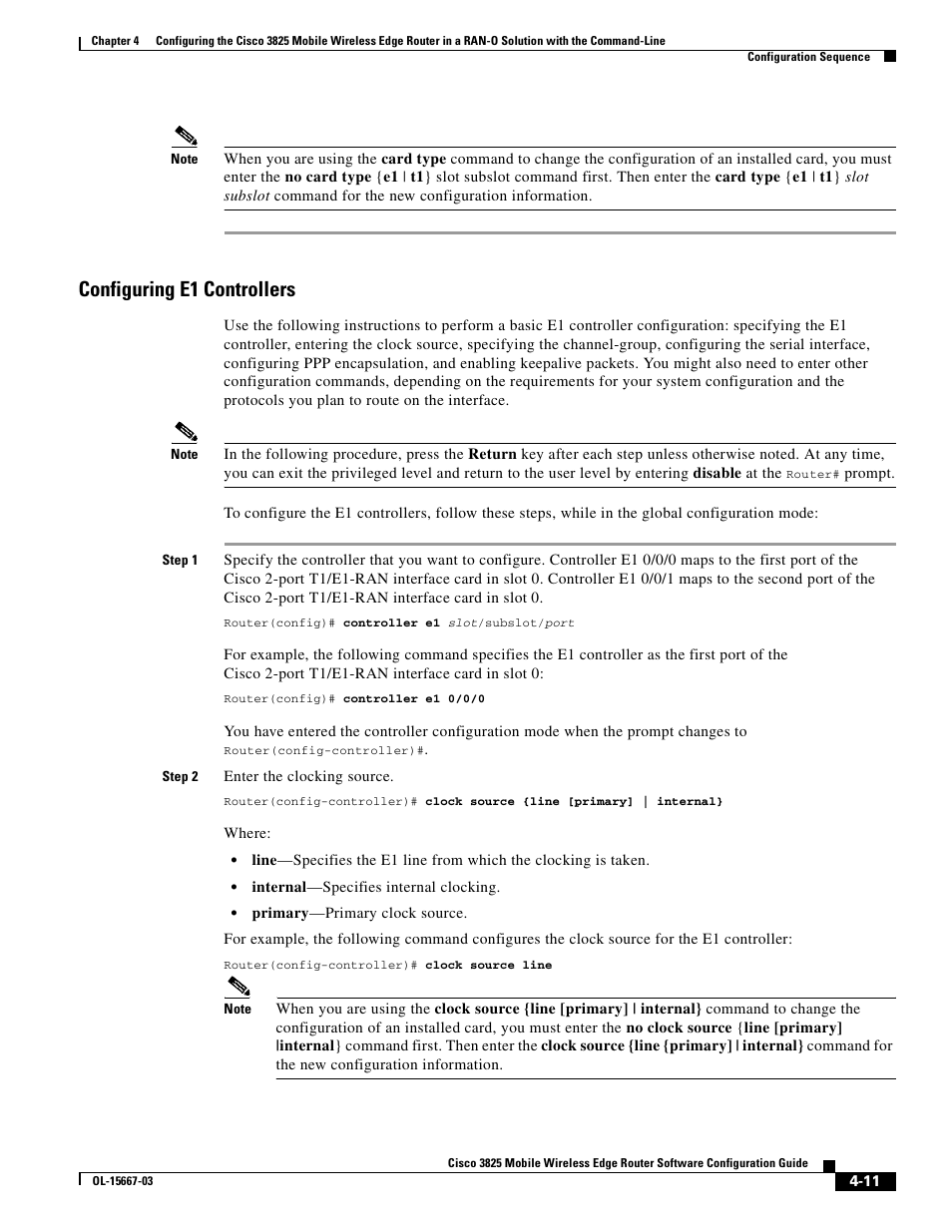 Configuring e1 controllers | Cisco 3825 User Manual | Page 69 / 358