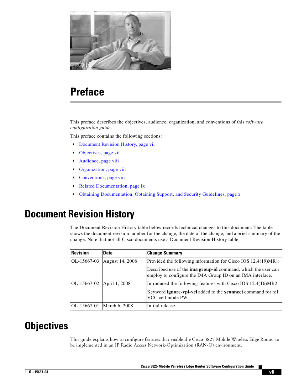 Preface, Document revision history, Objectives | Cisco 3825 User Manual | Page 7 / 358