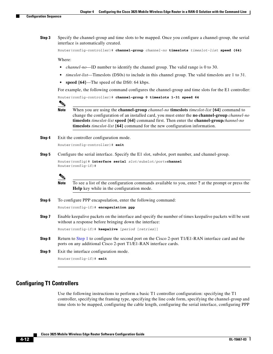 Configuring t1 controllers | Cisco 3825 User Manual | Page 70 / 358