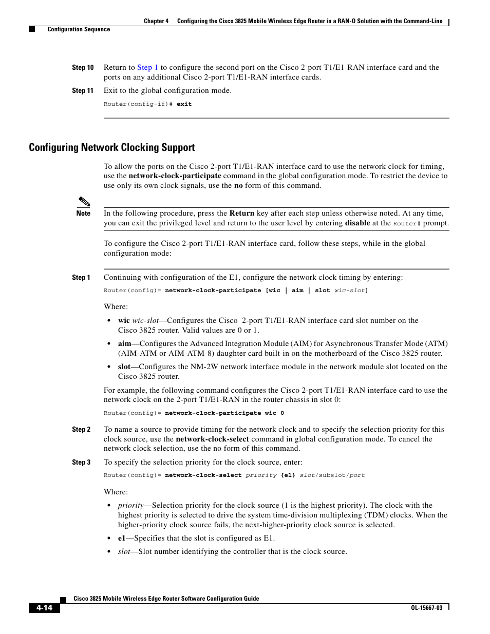 Configuring network clocking support | Cisco 3825 User Manual | Page 72 / 358