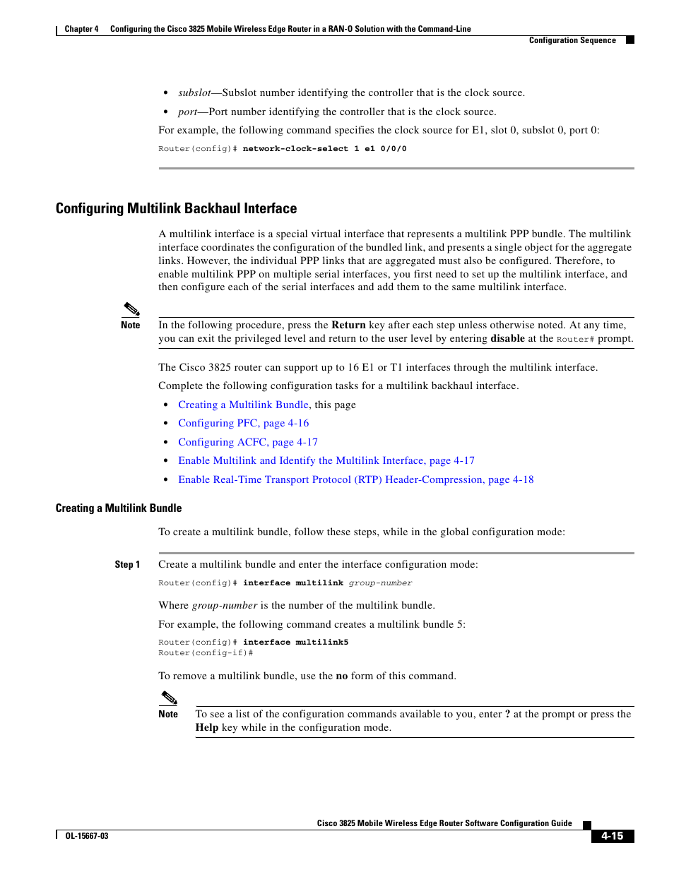 Configuring multilink backhaul interface, Creating a multilink bundle | Cisco 3825 User Manual | Page 73 / 358