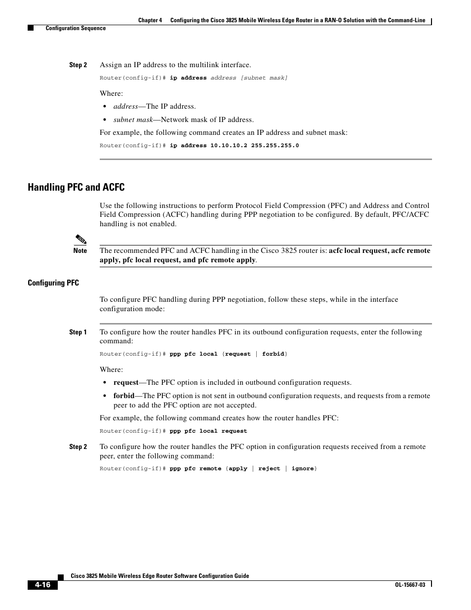 Handling pfc and acfc, Configuring pfc | Cisco 3825 User Manual | Page 74 / 358