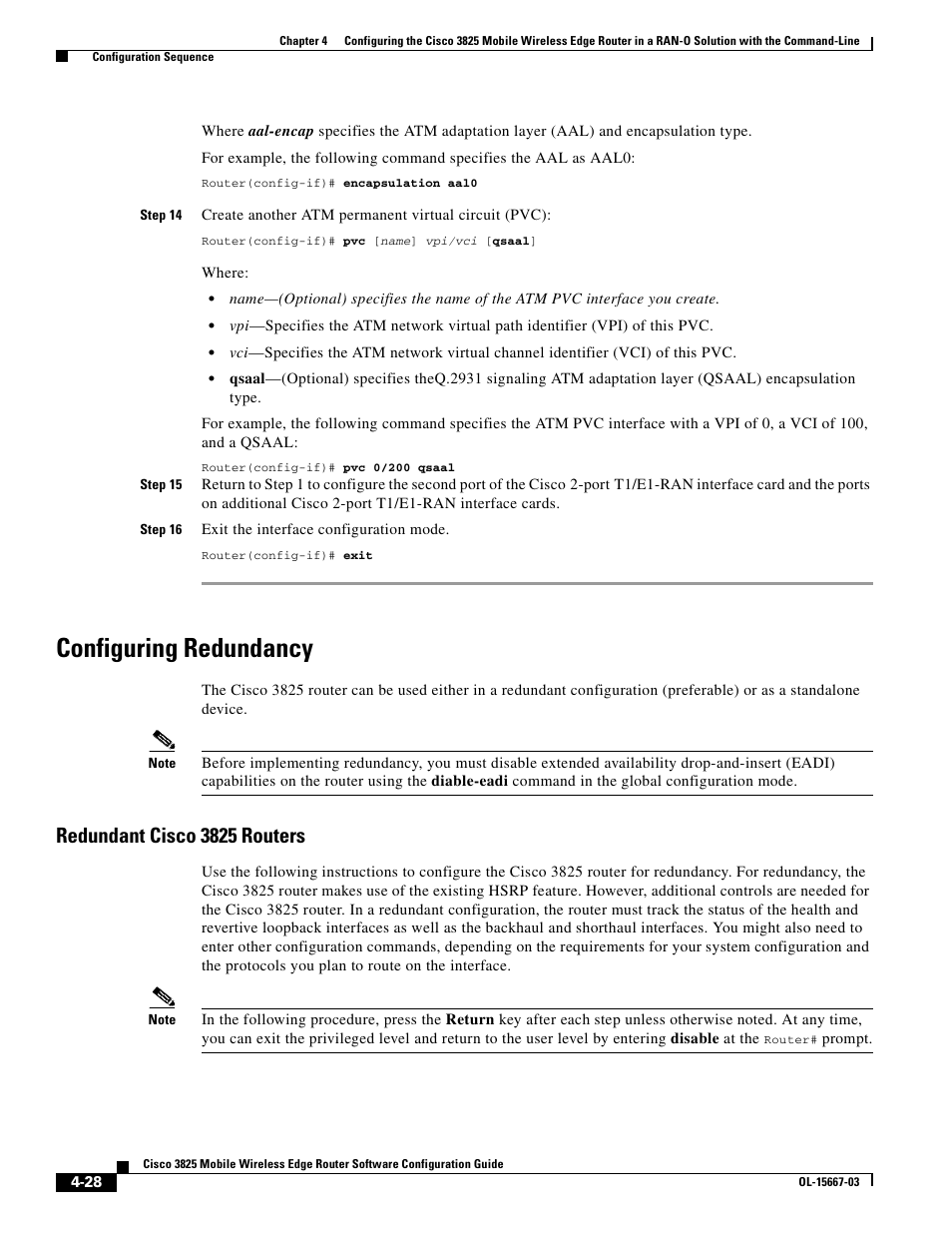 Configuring redundancy, Redundant cisco 3825 routers | Cisco 3825 User Manual | Page 86 / 358