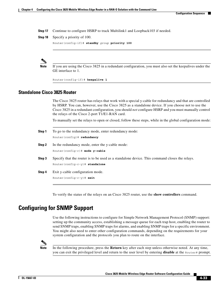 Standalone cisco 3825 router, Configuring for snmp support | Cisco 3825 User Manual | Page 91 / 358