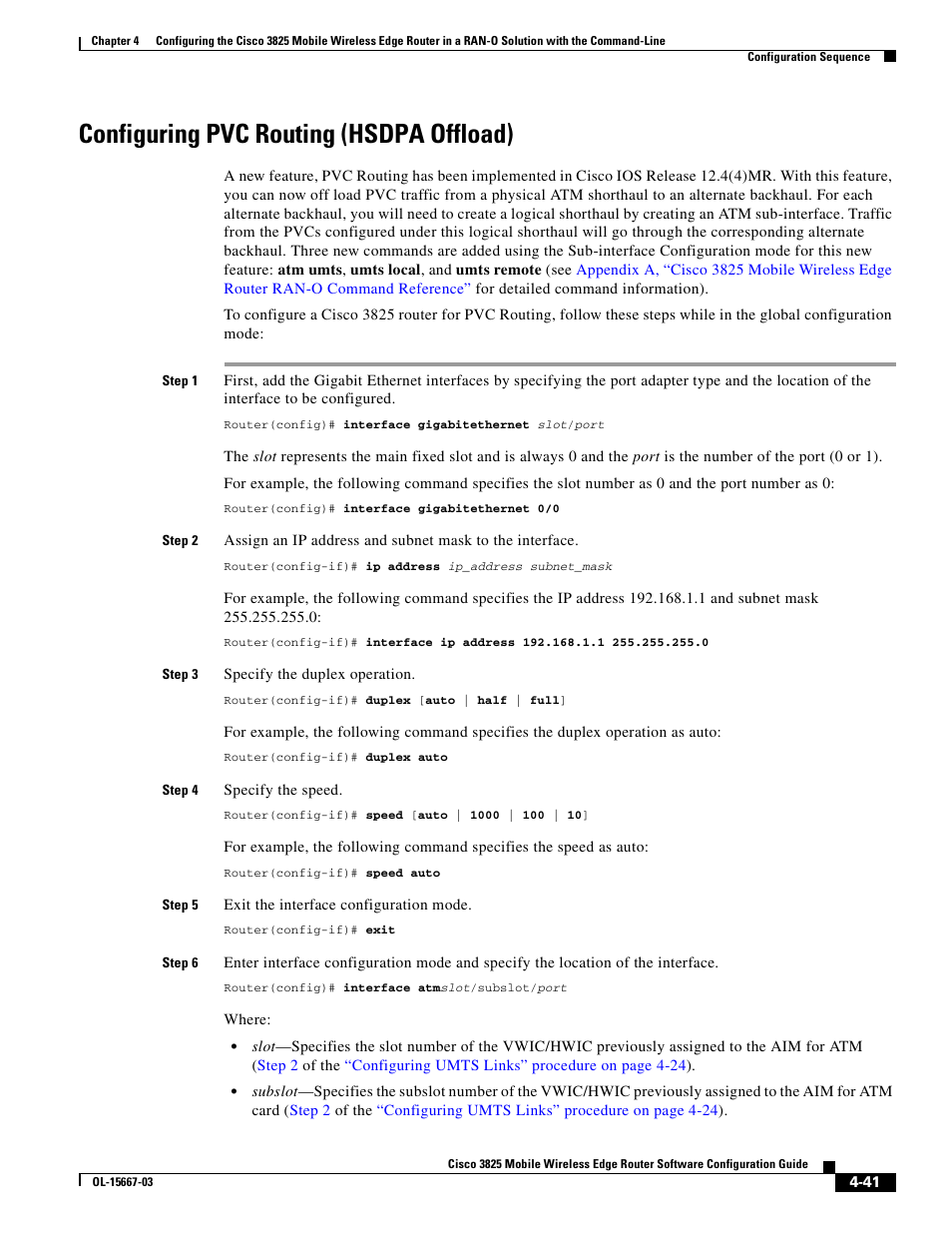 Configuring pvc routing (hsdpa offload), Configuring | Cisco 3825 User Manual | Page 99 / 358