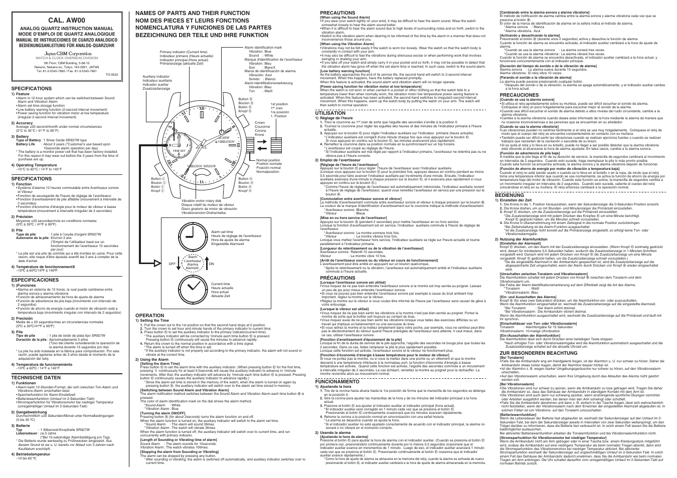 Q&Q QUARTZ AW00 User Manual | 2 pages