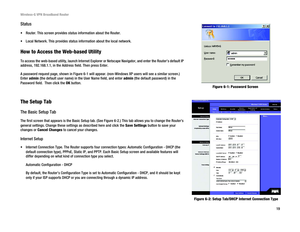How to access the web-based utility, The setup tab | Cisco WRV54G User Manual | Page 23 / 101