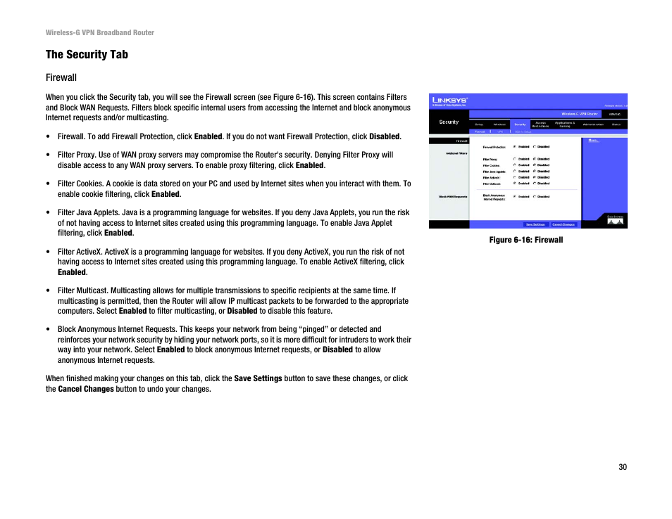 The security tab | Cisco WRV54G User Manual | Page 34 / 101