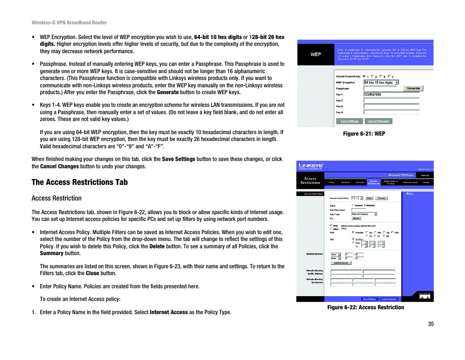 The access restrictions tab | Cisco WRV54G User Manual | Page 39 / 101