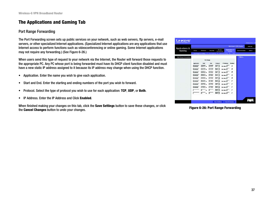 The applications and gaming tab | Cisco WRV54G User Manual | Page 41 / 101