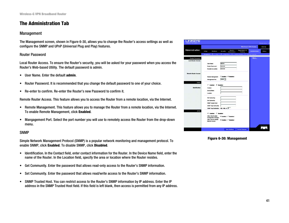 The administration tab | Cisco WRV54G User Manual | Page 45 / 101