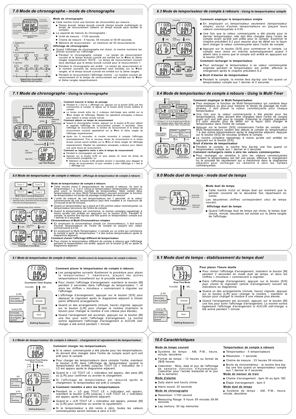 0 mode de chronographe - mode de chronographe, 1 mode de chronographe, Using le chronographe | 3 mode de temporisateur de compte à rebours | Q&Q QUARTZ L105J User Manual | Page 6 / 14