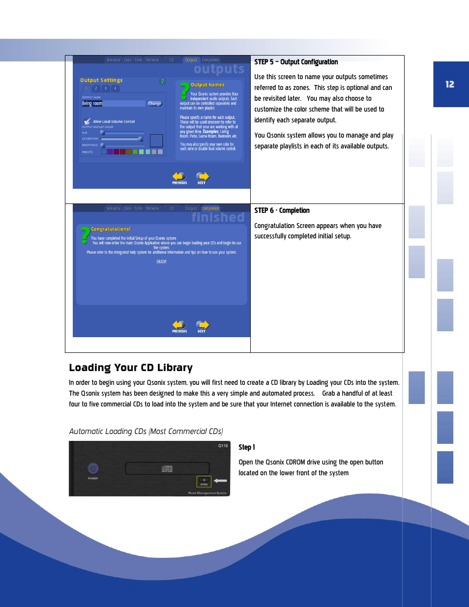 Loading your cd library, Automatic loading cds (most commercial cds) | Qsonix Qsonix User Manual | Page 12 / 56