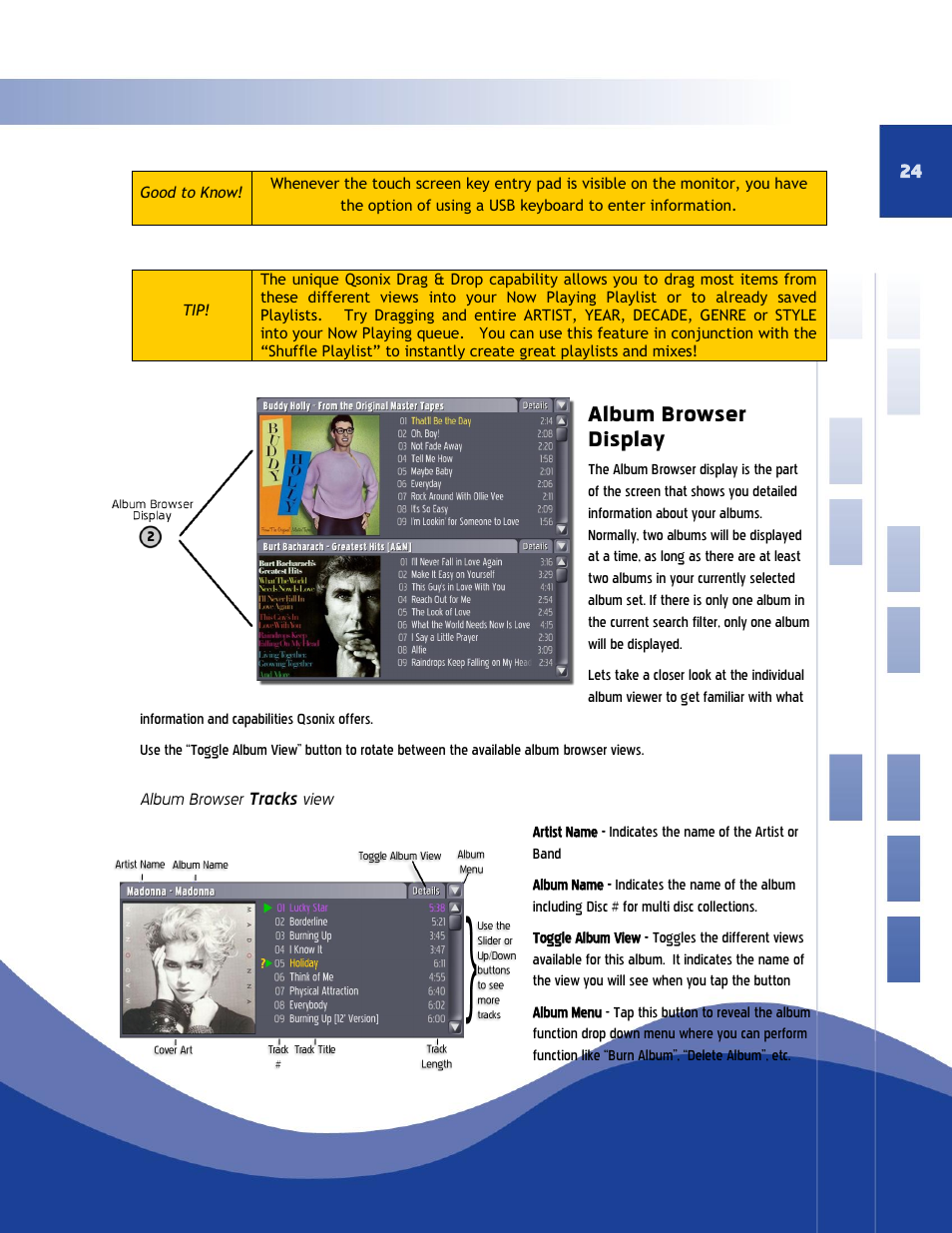 Album browser display, Album browser tracks view | Qsonix Qsonix User Manual | Page 24 / 56