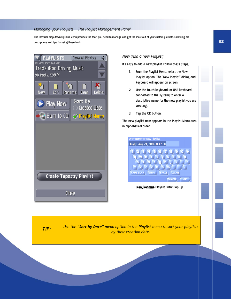 Managing your playlists, The playlist management panel, New (add a new playlist) | Qsonix Qsonix User Manual | Page 32 / 56