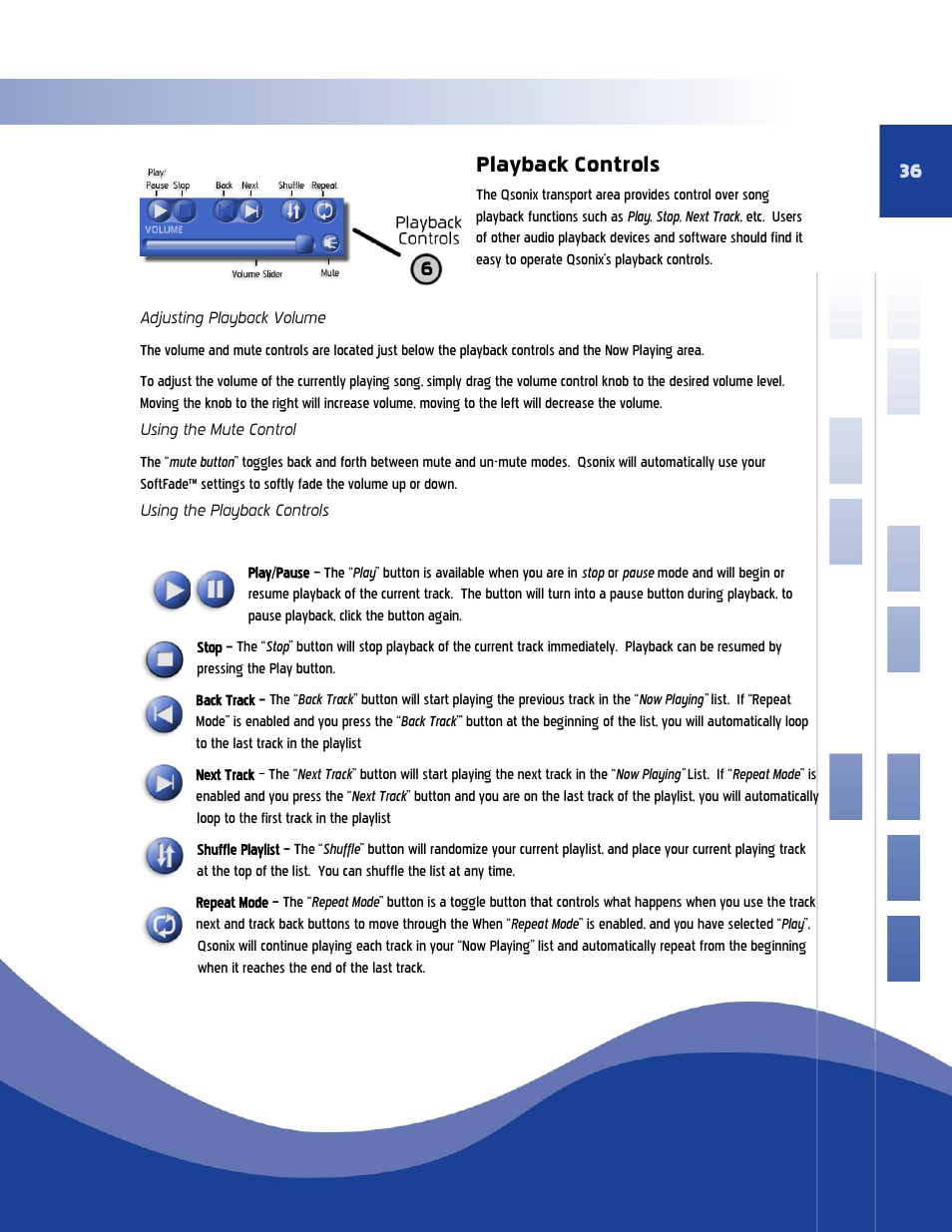 Playback controls | Qsonix Qsonix User Manual | Page 36 / 56