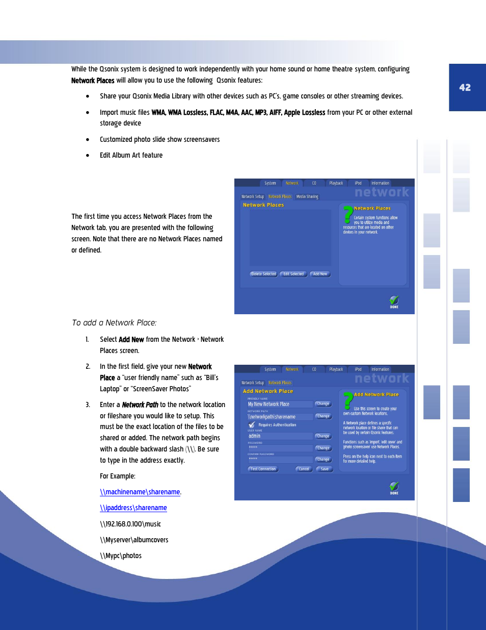 To add a network place | Qsonix Qsonix User Manual | Page 42 / 56