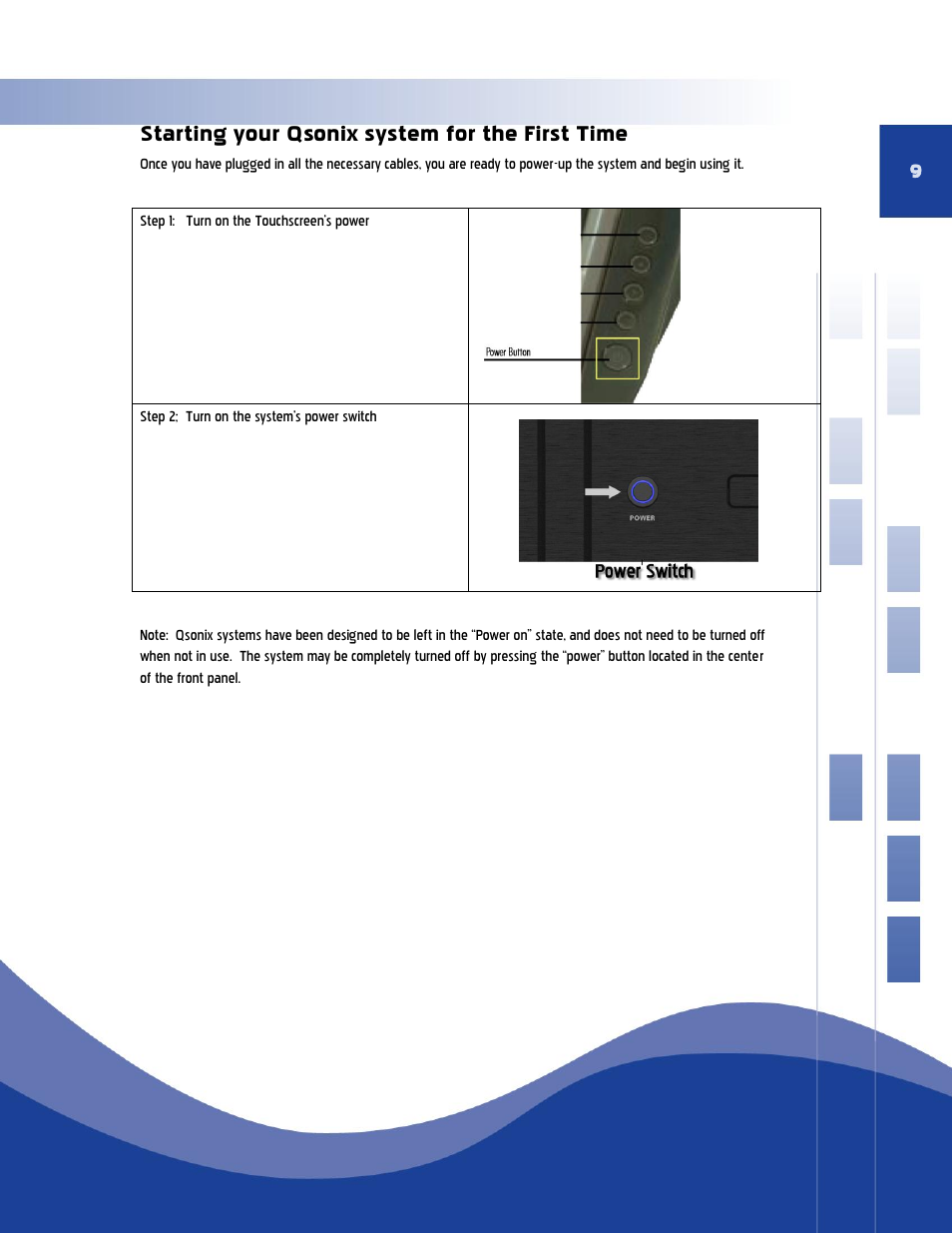 Starting your qsonix system for the first time | Qsonix Qsonix User Manual | Page 9 / 56