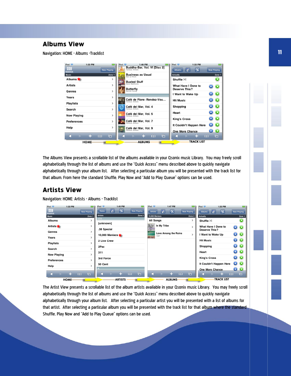 Albums view, Artists view | Qsonix iPad/iPhone Addendum User Manual | Page 11 / 15