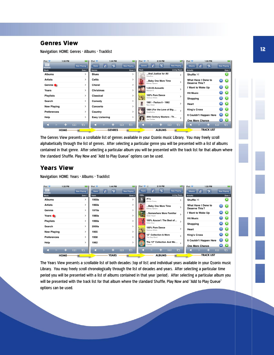 Genres view, Years view | Qsonix iPad/iPhone Addendum User Manual | Page 12 / 15