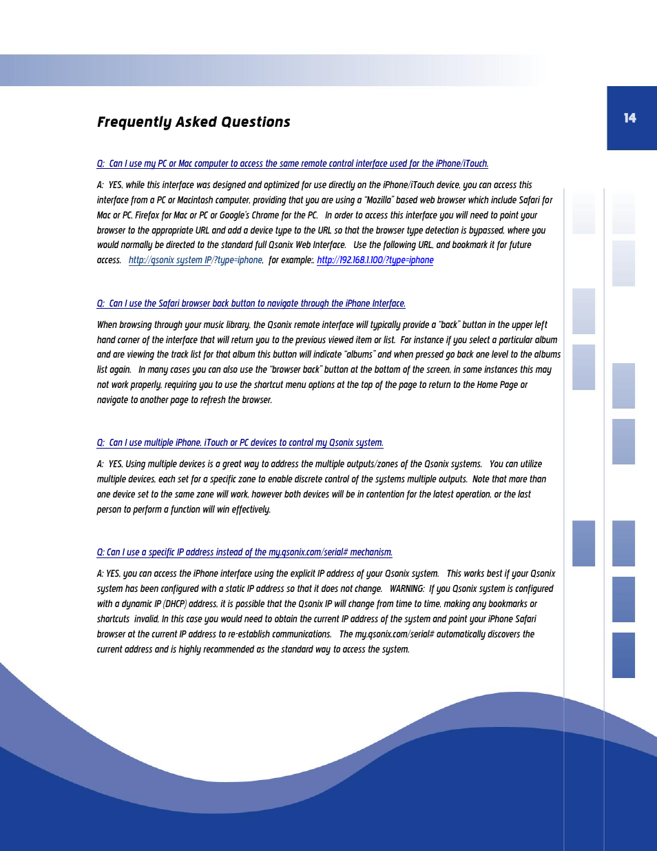 Frequently asked questions | Qsonix iPad/iPhone Addendum User Manual | Page 14 / 15