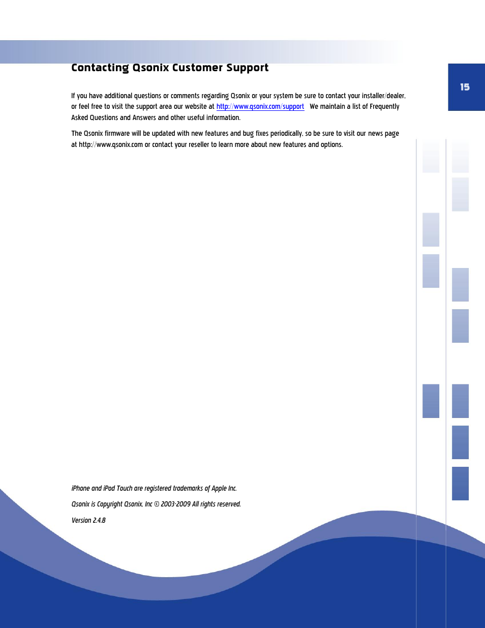 Contacting qsonix customer support | Qsonix iPad/iPhone Addendum User Manual | Page 15 / 15
