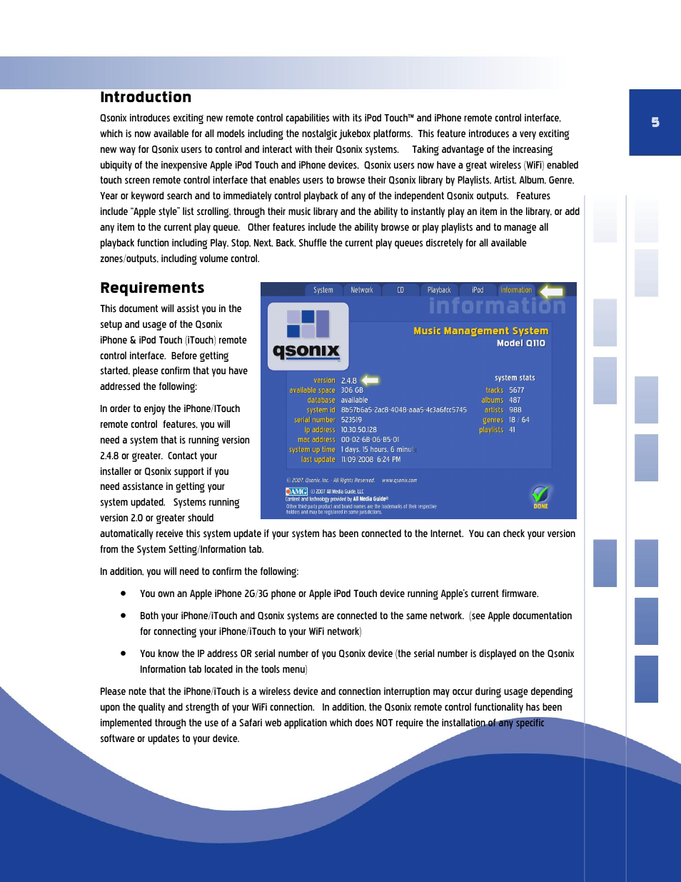 Introduction, Requirements | Qsonix iPad/iPhone Addendum User Manual | Page 5 / 15