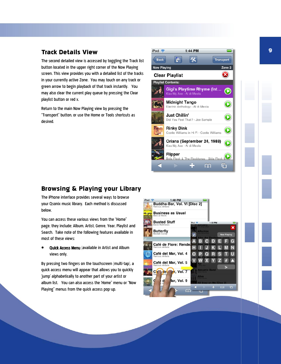 Track details view, Browsing & playing your library | Qsonix iPad/iPhone Addendum User Manual | Page 9 / 15