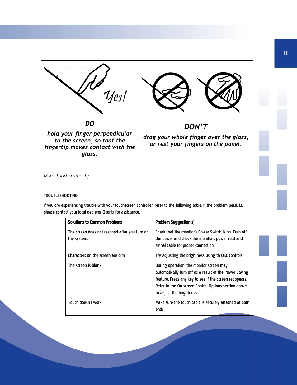 More touchscreen tips, Don’t | Qsonix Q110 User Manual | Page 11 / 62