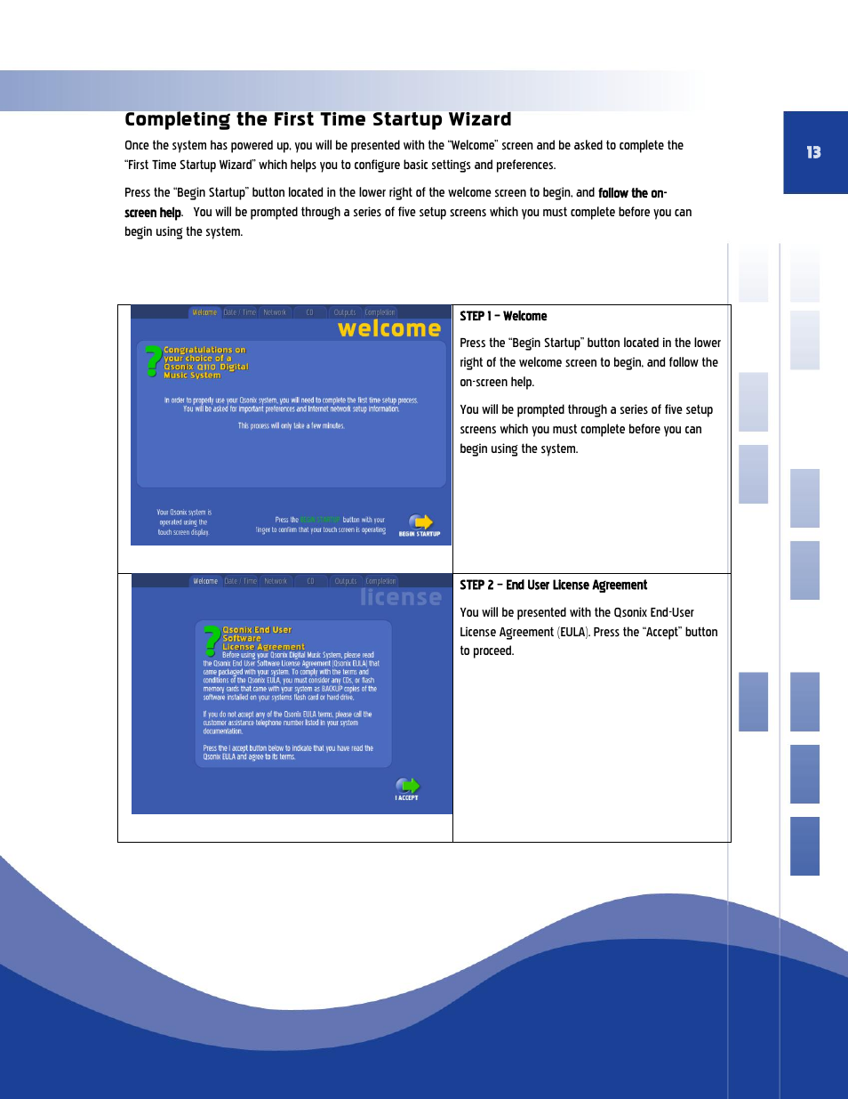 Completing the first time startup wizard | Qsonix Q110 User Manual | Page 13 / 62