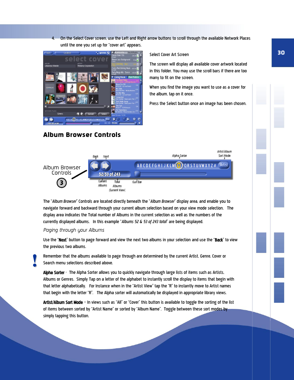 Album browser controls, Paging through your albums | Qsonix Q110 User Manual | Page 30 / 62