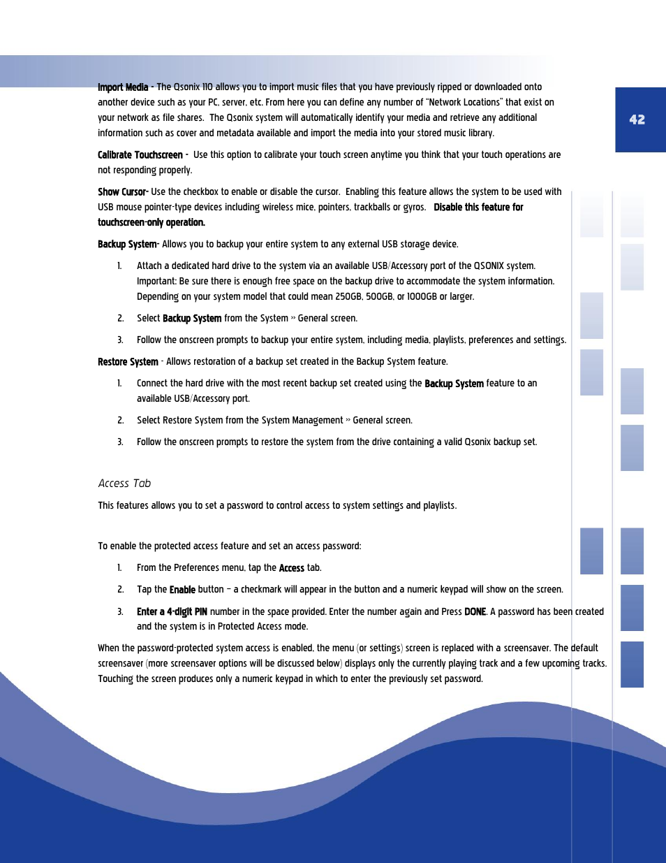 Access tab | Qsonix Q110 User Manual | Page 42 / 62