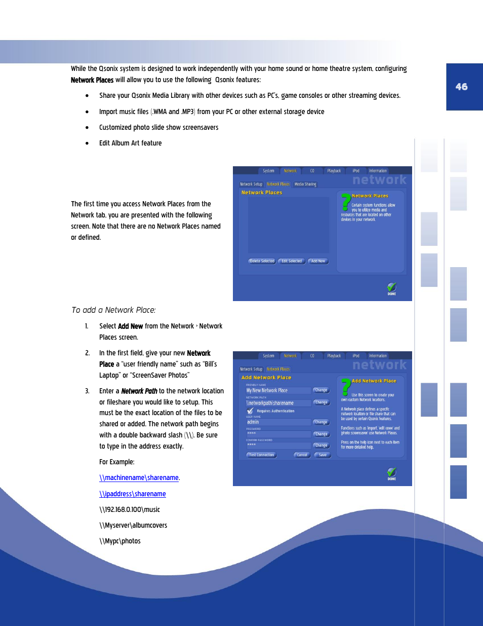 To add a network place | Qsonix Q110 User Manual | Page 46 / 62
