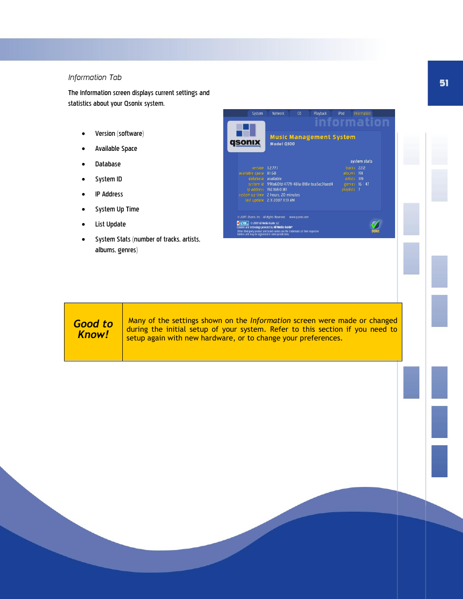 Information tab, Good to know | Qsonix Q110 User Manual | Page 51 / 62