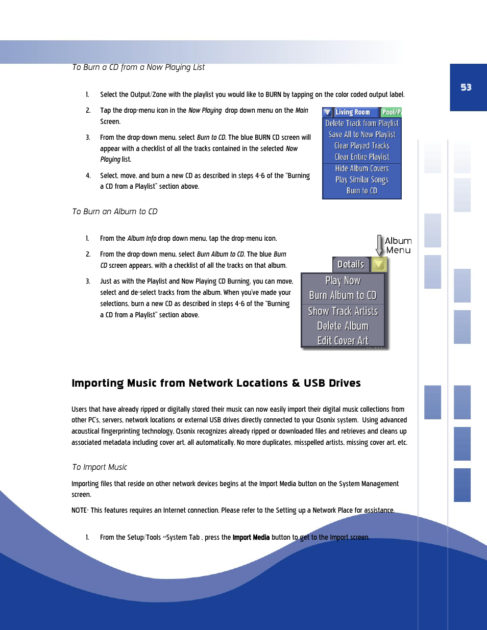 Importing music from network locations, To import music | Qsonix Q110 User Manual | Page 53 / 62