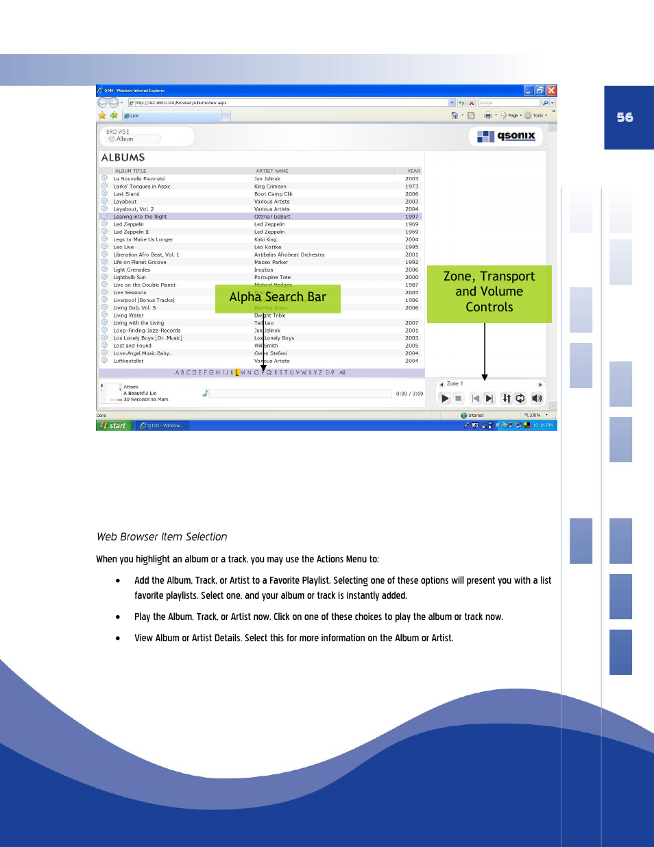 Web browser item selection | Qsonix Q110 User Manual | Page 56 / 62