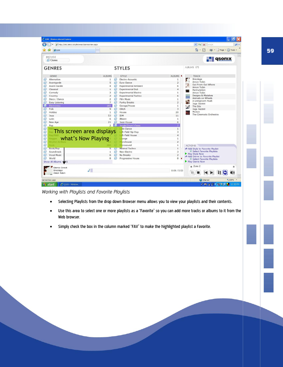 Working with playlists and favorite playlists | Qsonix Q110 User Manual | Page 59 / 62
