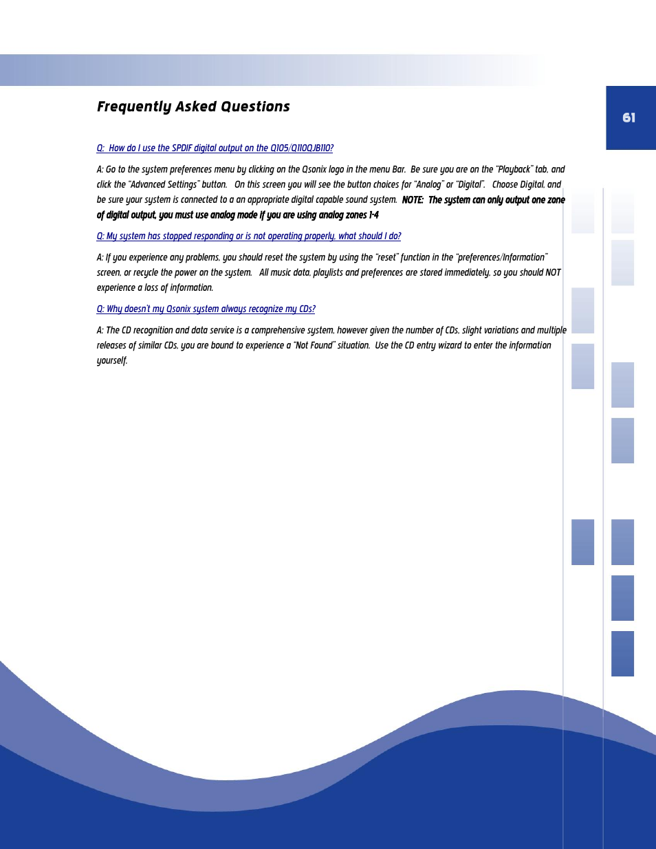 Frequently asked questions | Qsonix Q110 User Manual | Page 61 / 62