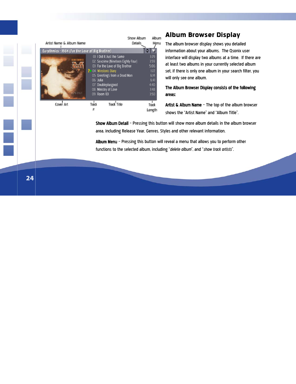 Album browser display | Qsonix Q100 System User Manual | Page 24 / 42
